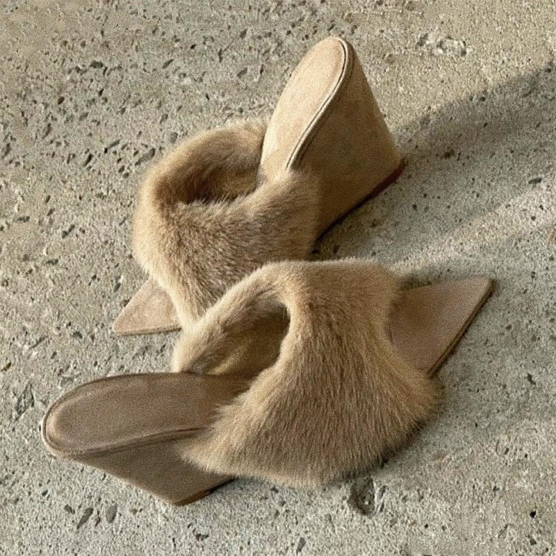 Fluffy Women Slippers Wedges P - Winter Clothing Women'S review and price