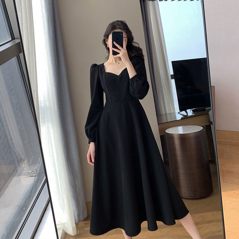 Temperament Black Midi Dress S - Winter Clothing Colors review and price